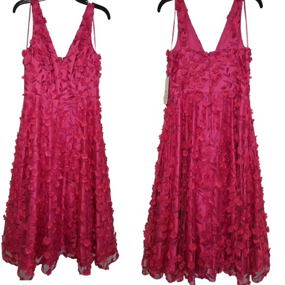 Eliza J Women's Sleeveless V-Neck Fit & Flare Pink Midi Dress - Picture 4 of 13